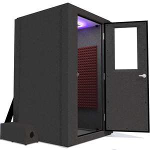 Voice Over Basic Package shown from the side with the door open on right hinges and burgundy foam
