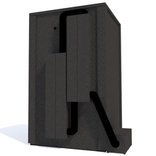 Load image into Gallery viewer, Rear view of the WhisperRoom&#39;s Voice Over Deluxe Package - a 4&#39; x 4&#39; double-wall vocal booth, showcasing the Ventilation Silencing System and Exterior Fan Silencer, demonstrating its advanced soundproofing features.
