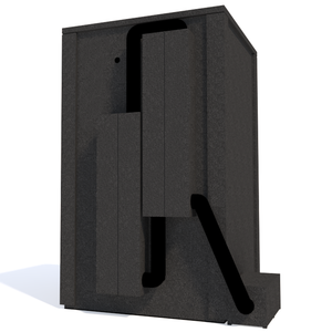 Rear view of the WhisperRoom's Voice Over Deluxe Package - a 4' x 4' double-wall vocal booth, showcasing the Ventilation Silencing System and Exterior Fan Silencer, demonstrating its advanced soundproofing features.